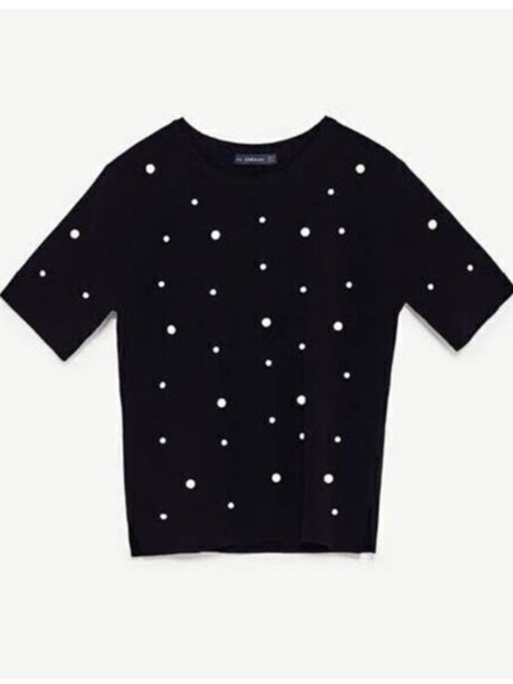 Zara Black Knit Faux Pearl Accents size Large